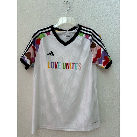 Unisex NWT Adidas Tiro Pride Jersey Soccer Size Medium White Multicolor $65 - Picture 4 of 11